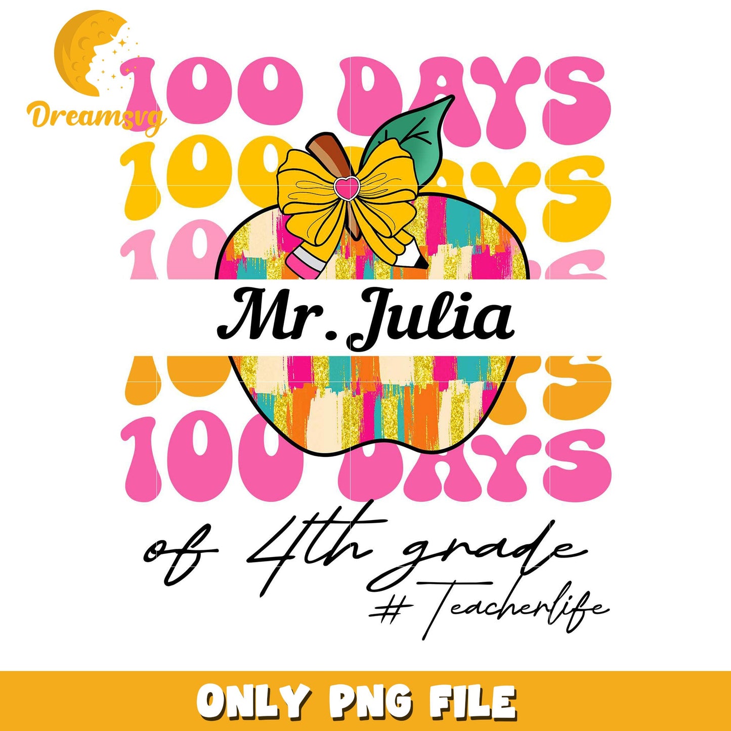 100 Days of 4th Grade PNG Teacher Apple