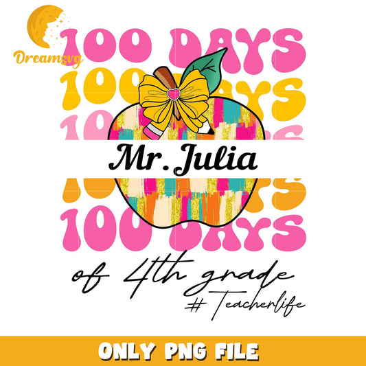 100 Days of 4th Grade PNG Teacher Apple