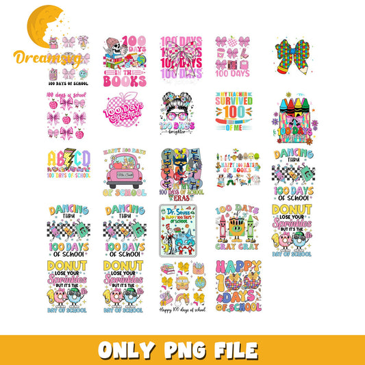 100 Days of School Bundle PNG Fun Designs for Celebration