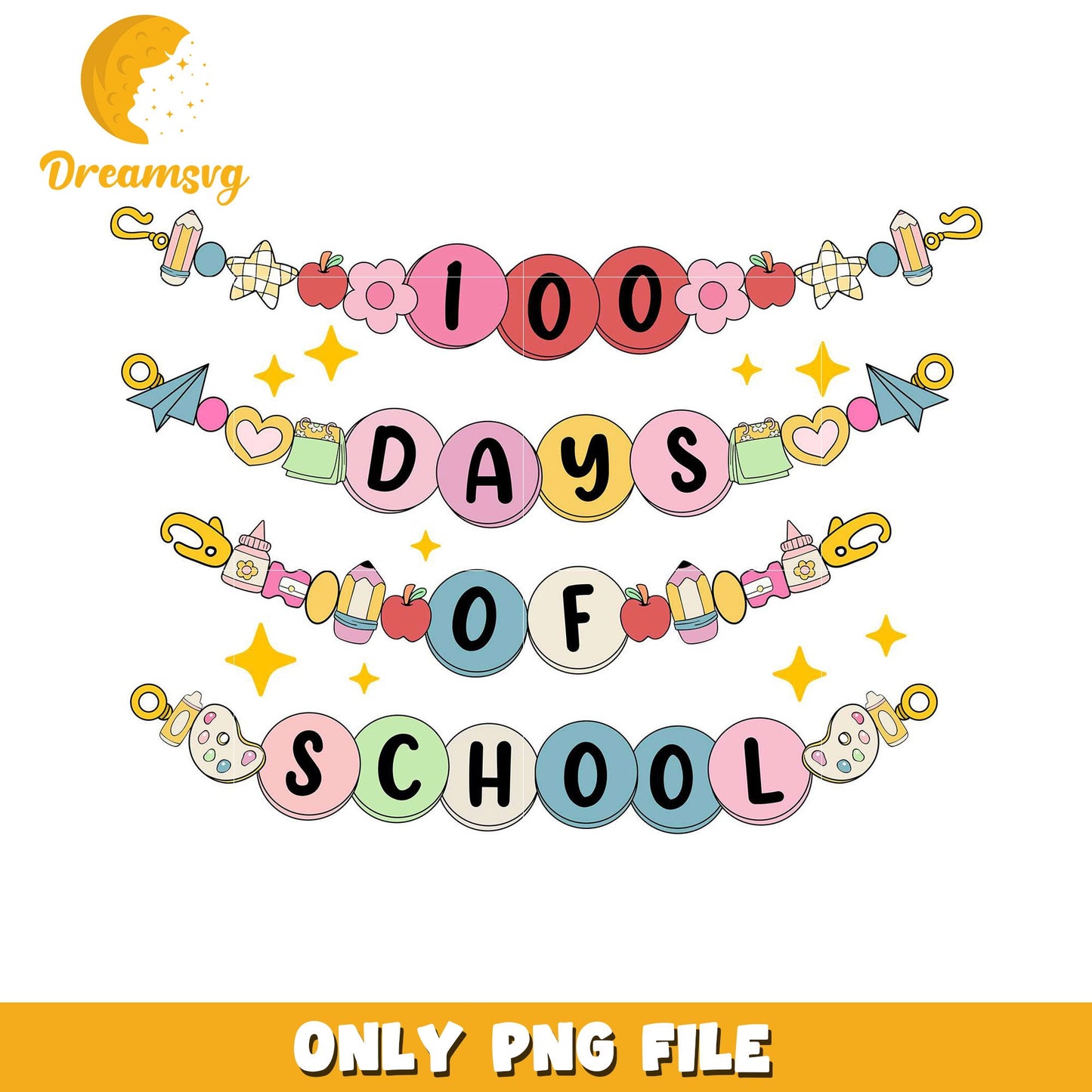 100 Days of School Colorful Bead PNG Design File