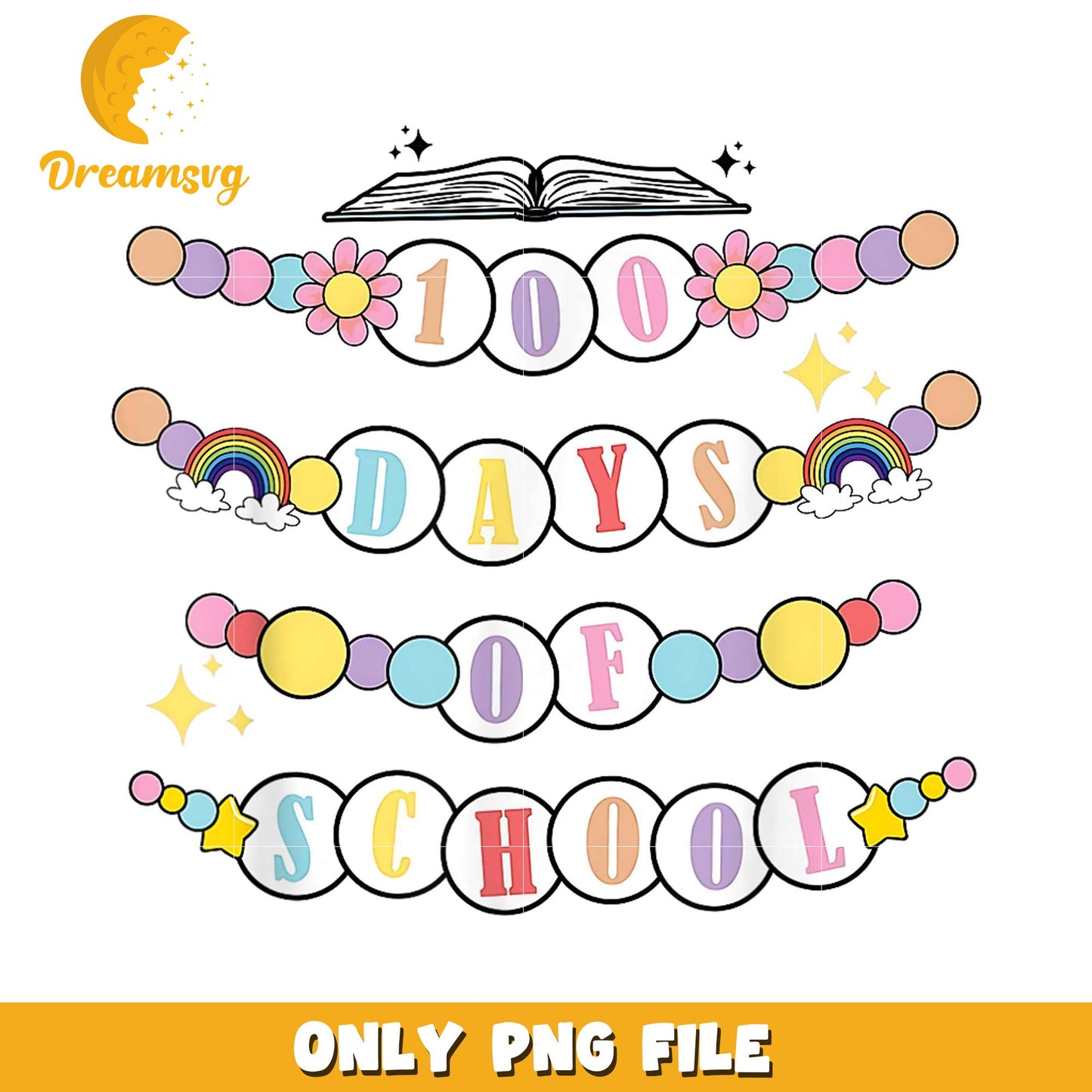 100 Days of School Colorful PNG Design for Education Projects