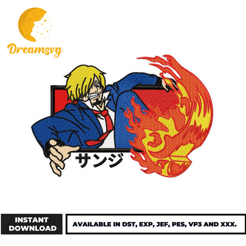 Sanji fire embroidery design