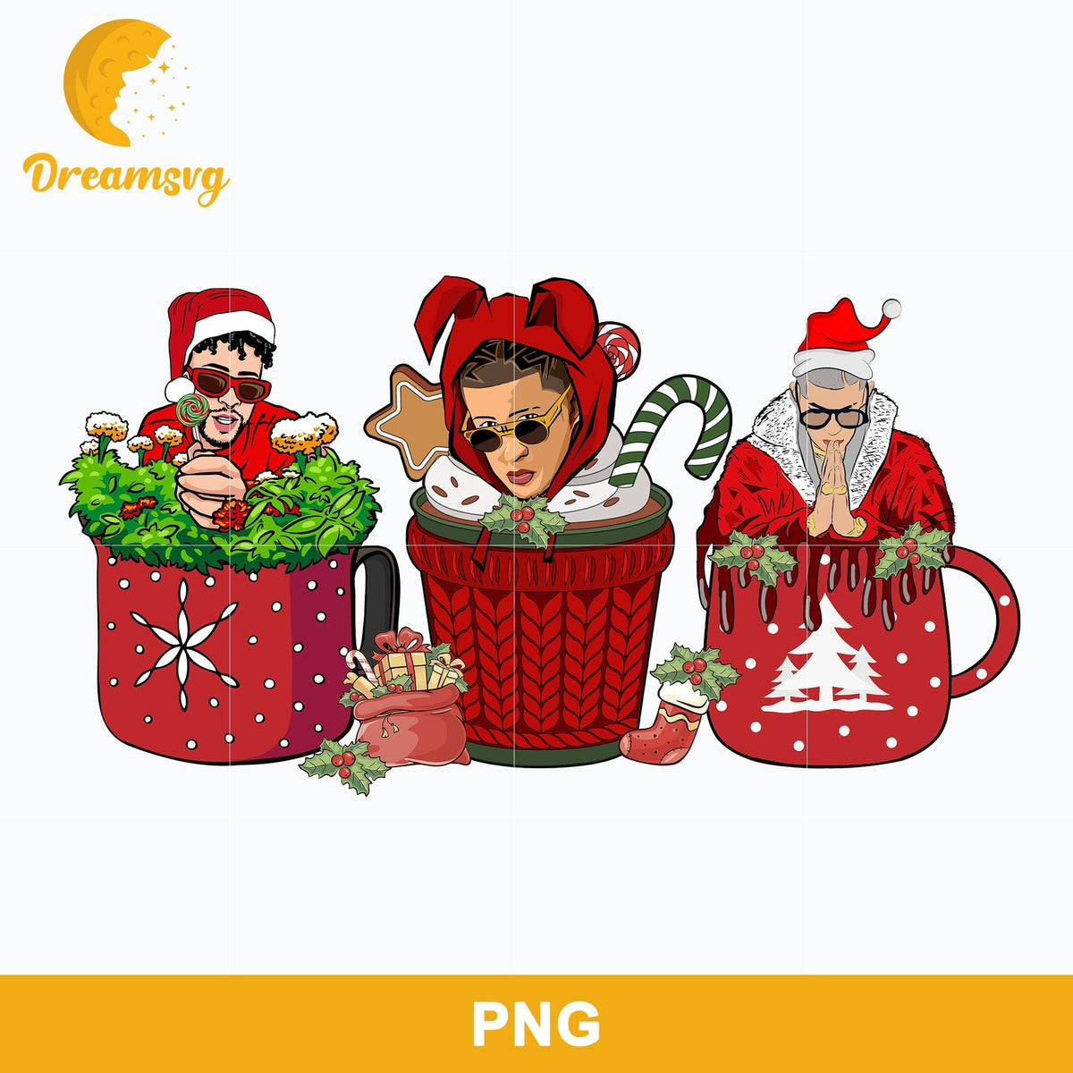 Bad Bunny Merry Christmas Latte Coffee Png, Coffee Halloween Png.