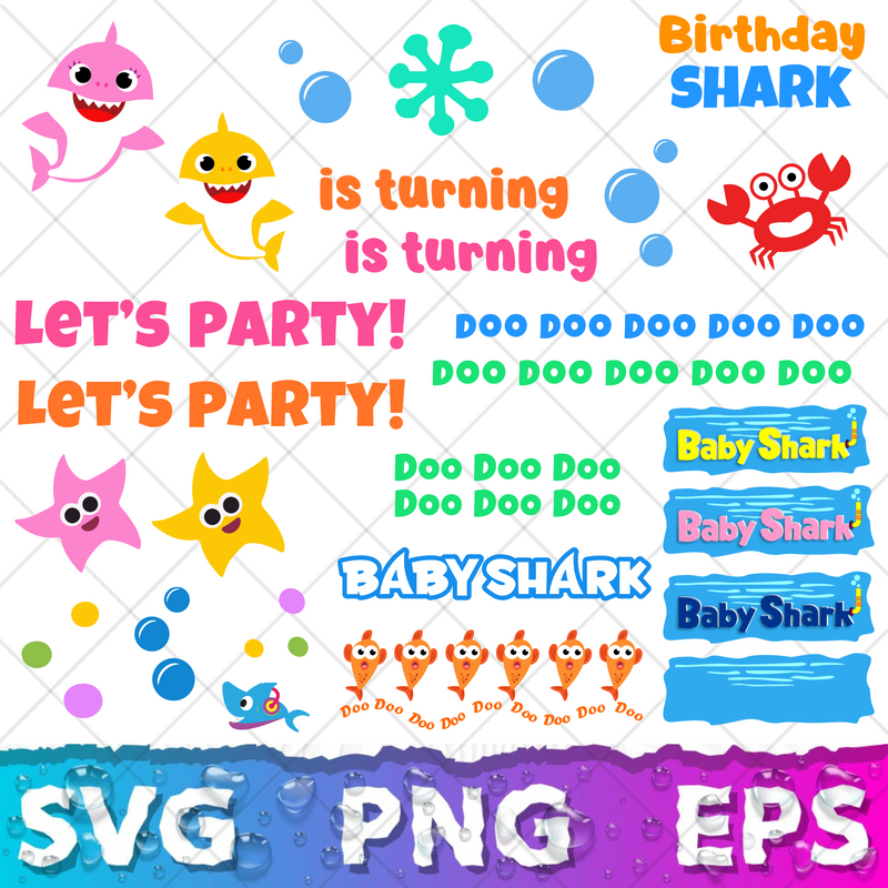 Baby Shark SVG Bundle Baby Shark Birthday Clipart Baby Shark Font Alphabet Svg Cut Files Png Digital Bundle
