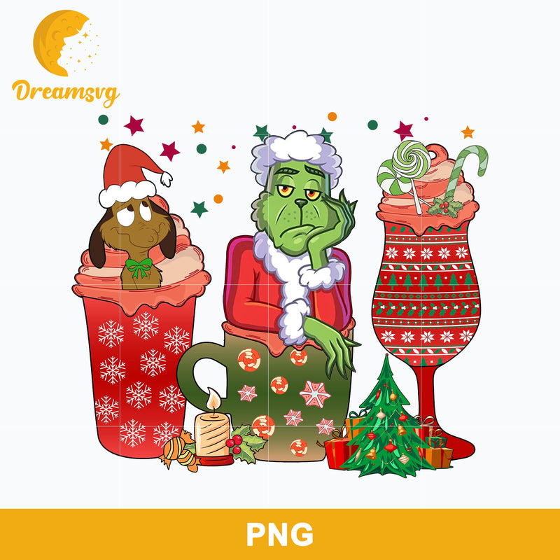 Grinchmas Christmas Coffee Png, Dog with Christmas Png, Christmas Coffee Drink Png File.