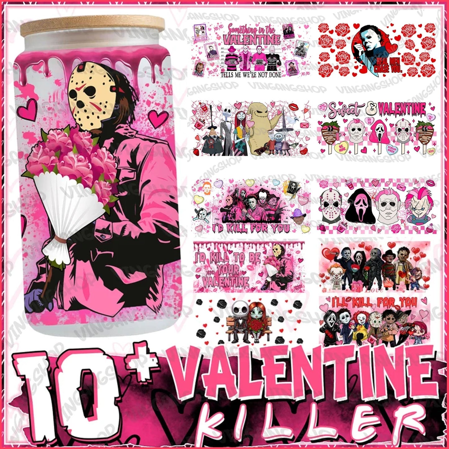 Horror Valentine 16oz Glass Can Wrap Bundle png