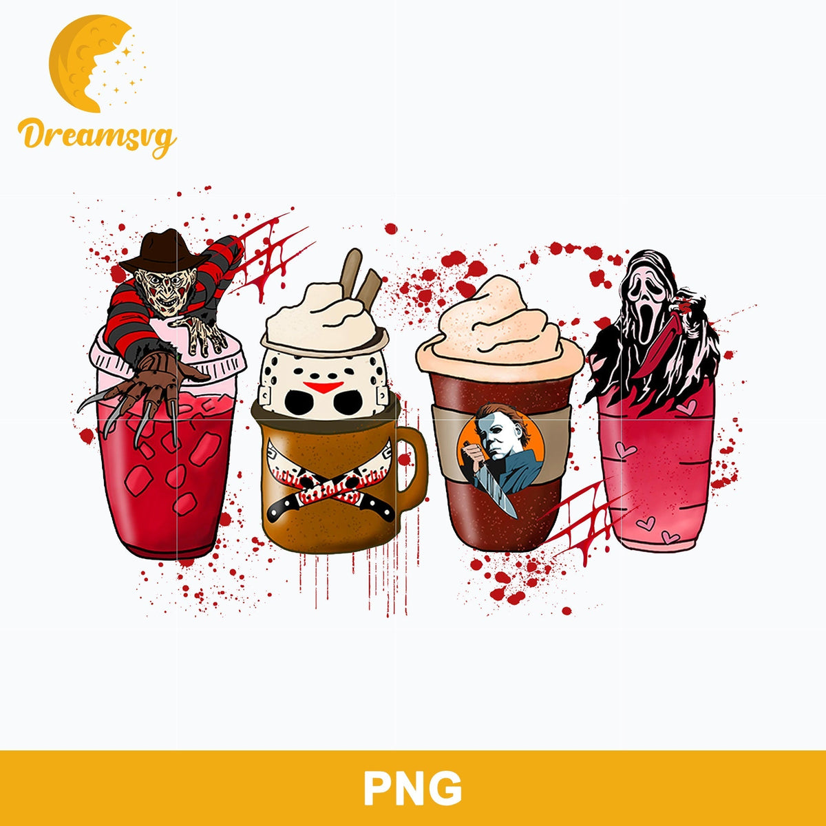 Horror Fall Halloween Coffee Png, Scary Movie Halloween Horror Killers Iced Coffee Png, Horror Halloween Coffee Png