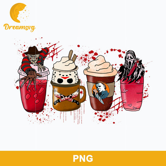 Horror Fall Halloween Coffee Png, Scary Movie Halloween Horror Killers Iced Coffee Png, Horror Halloween Coffee Png