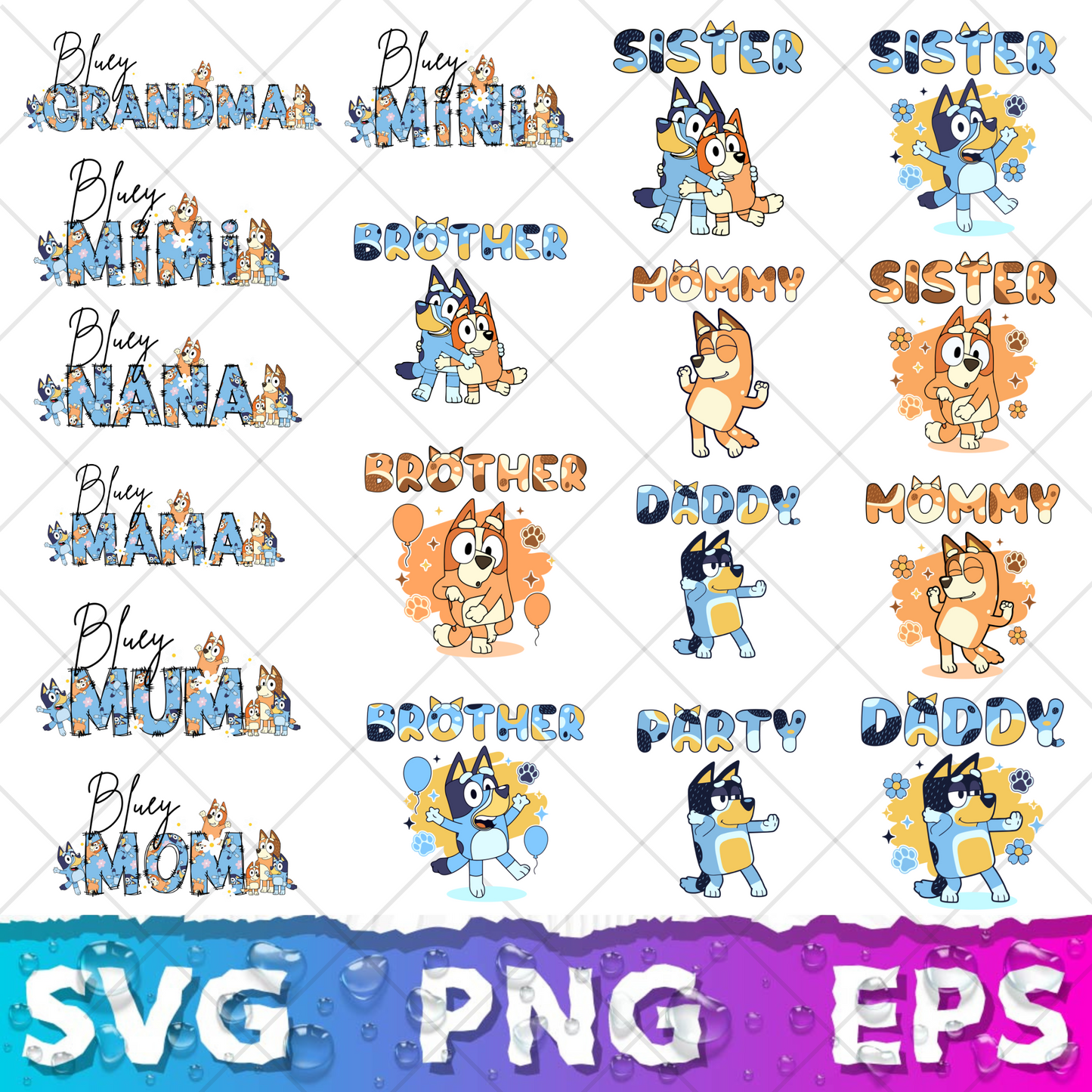 Bluey SVG & PNG Bundle - 850+ Bluey Family Clipart for Cricut & Silhouette, Sublimation, Stickers, Instant Download, Tshirt | Mug, Decals