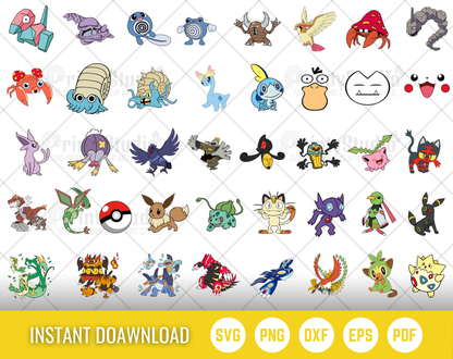 Pokemon SVG Bundle, Pokemon Birthday SVG, Pokemon Alphabet SVG, Clipart PNG Vector Files