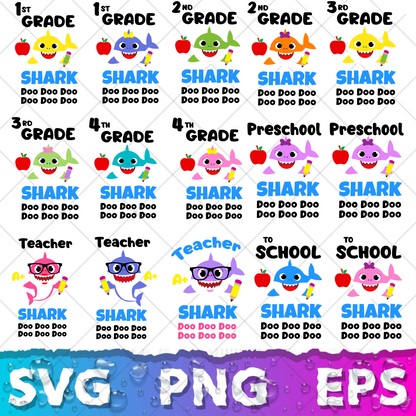 Baby Shark SVG Bundle +500 Files, Family Baby Shark Alphabet SVG, Cartoon Family Shark PNG Files, For Cricut and Silhouette