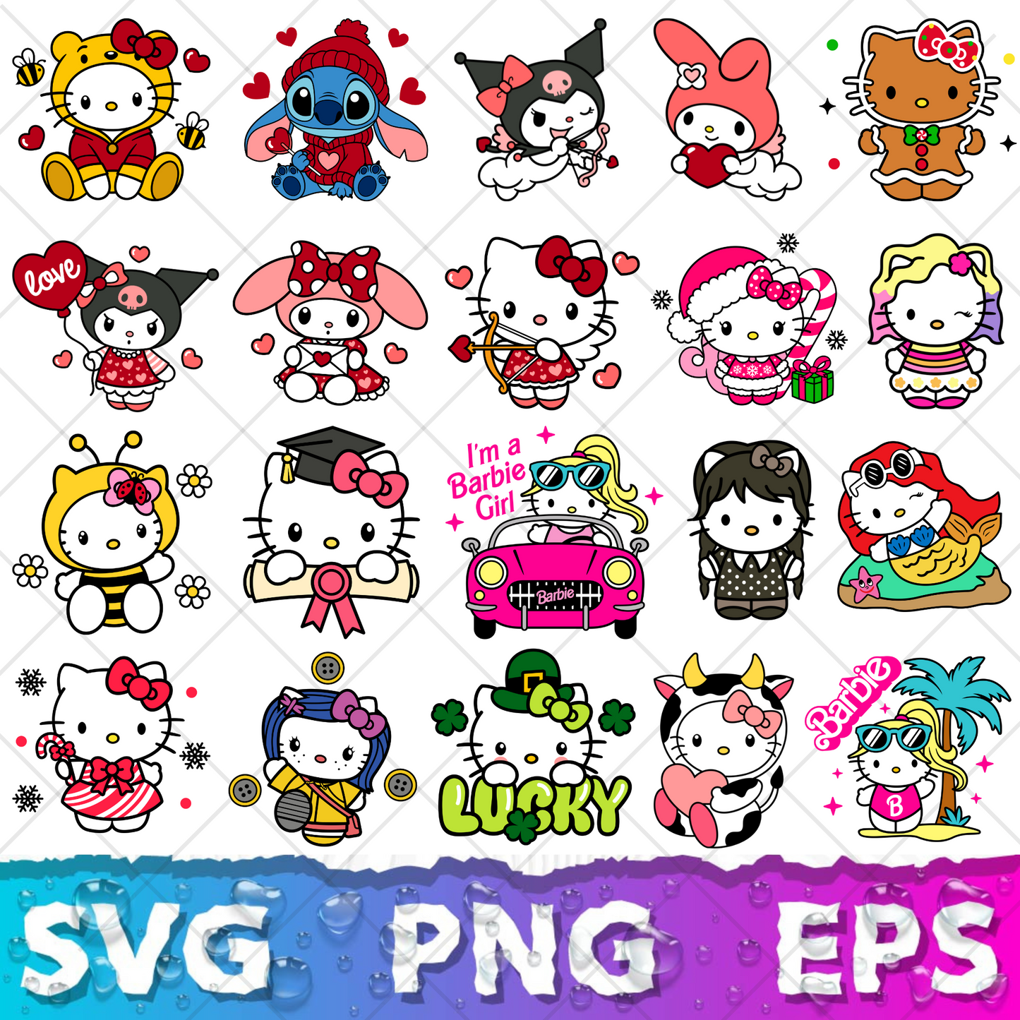 Hello Kitty SVG Bundle, Hello Kitty Clipart for Cricut & Silhouette, Hello Kitty PNG SVG Cut Files - Digital Bundle