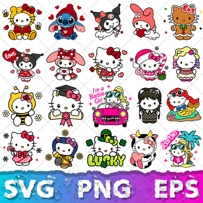 Hello Kitty SVG Bundle, Hello Kitty Clipart for Cricut & Silhouette, Hello Kitty PNG SVG Cut Files - Digital Bundle