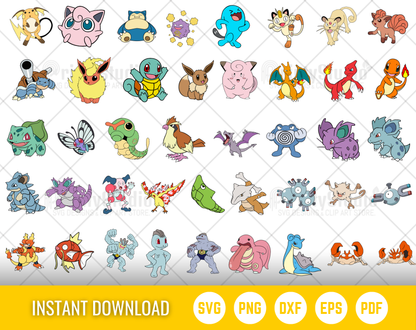Pokemon 300 Cliparts Bundle, Pokemon SVG cut files for Cricut / Silhouette, PNG, DXF, instant download