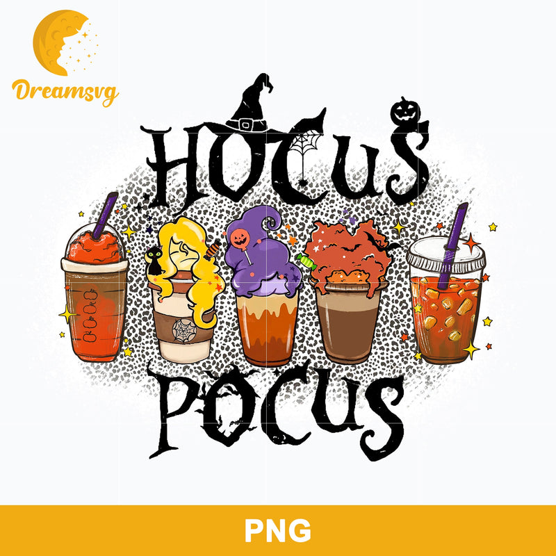 Hocus Pocus Coffee Latte Png, Iced Coffee Cheetah Leopard Png, Halloween Coffee Png Sublimation.