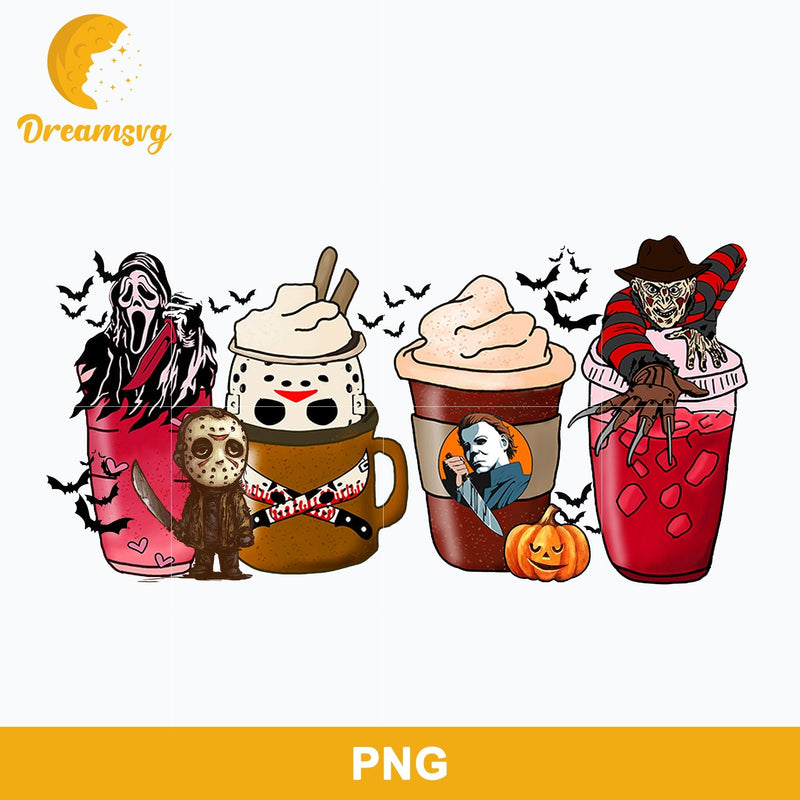 Horror Fall Halloween Coffee Png, Scary Movie Halloween Horror Killers Iced Coffee Png, Horror Halloween Coffee Png