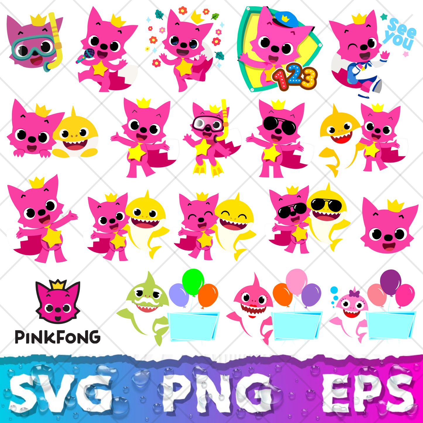 Baby Shark SVG Bundle +500 Files, Family Baby Shark Alphabet SVG, Cartoon Family Shark PNG Files, For Cricut and Silhouette