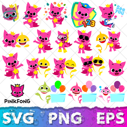 Baby Shark SVG Bundle +500 Files, Family Baby Shark Alphabet SVG, Cartoon Family Shark PNG Files, For Cricut and Silhouette
