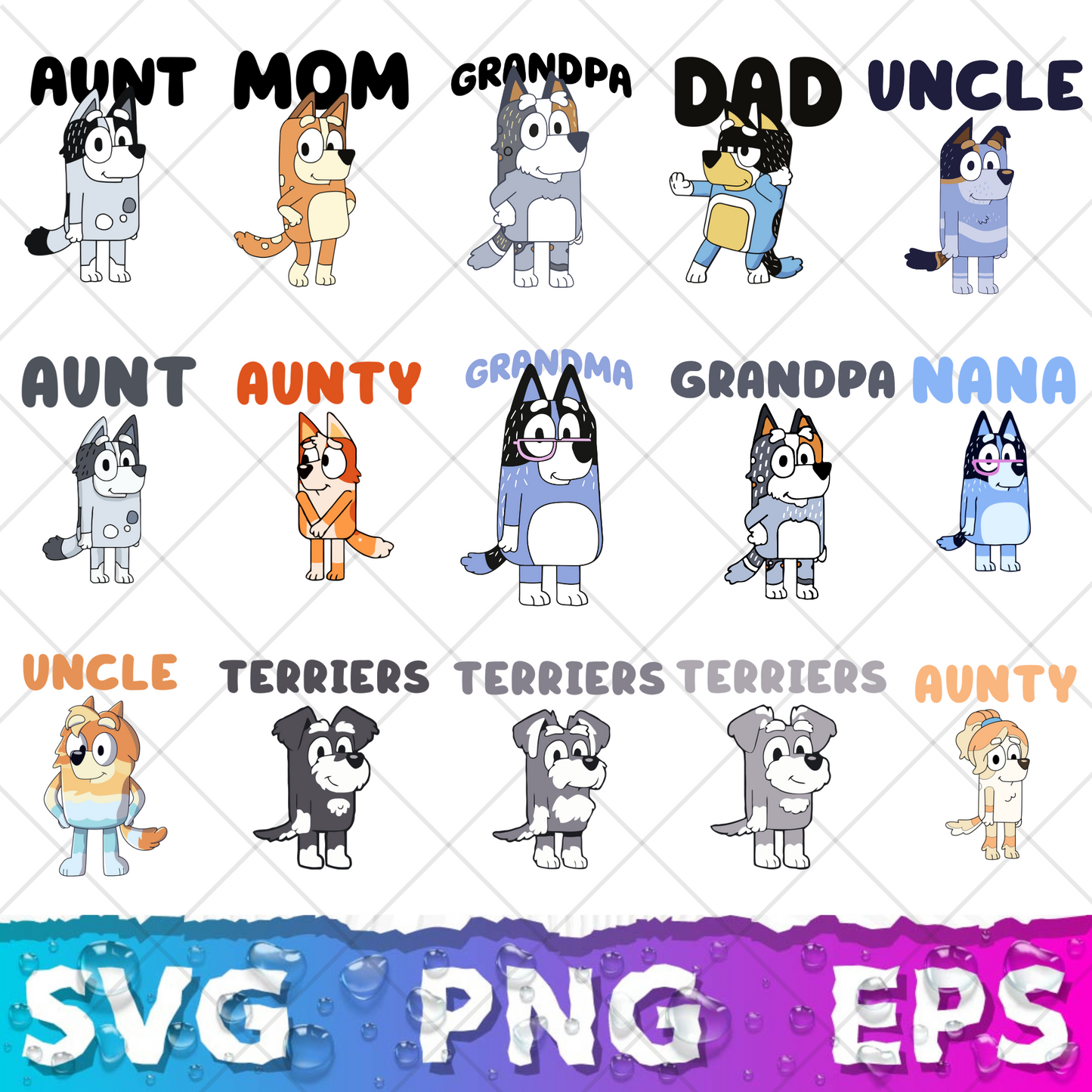 Bluey SVG & PNG Bundle - 850+ Bluey Family Clipart for Cricut & Silhouette, Sublimation, Stickers, Instant Download, Tshirt | Mug, Decals