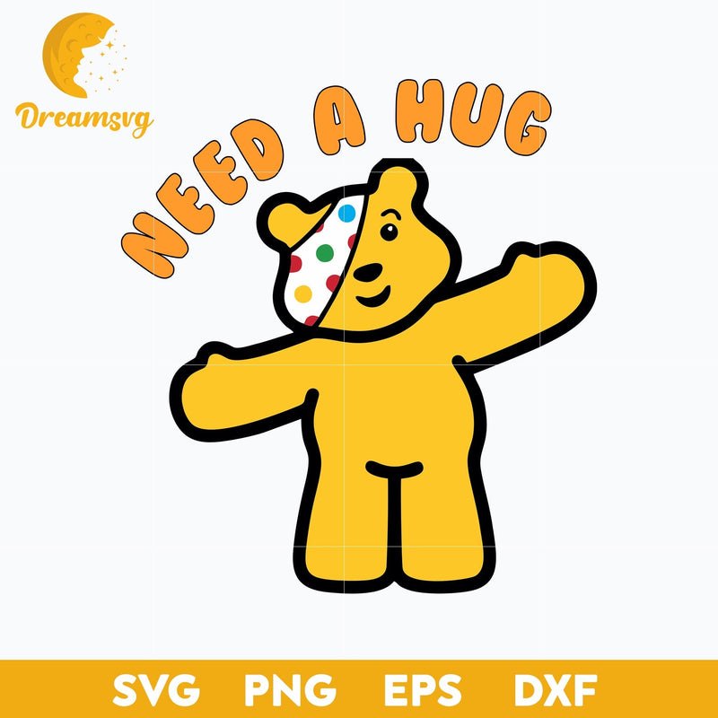 Pudsey Bear Need A Hug SVG, Children In Need SVG, Cartoon SVG