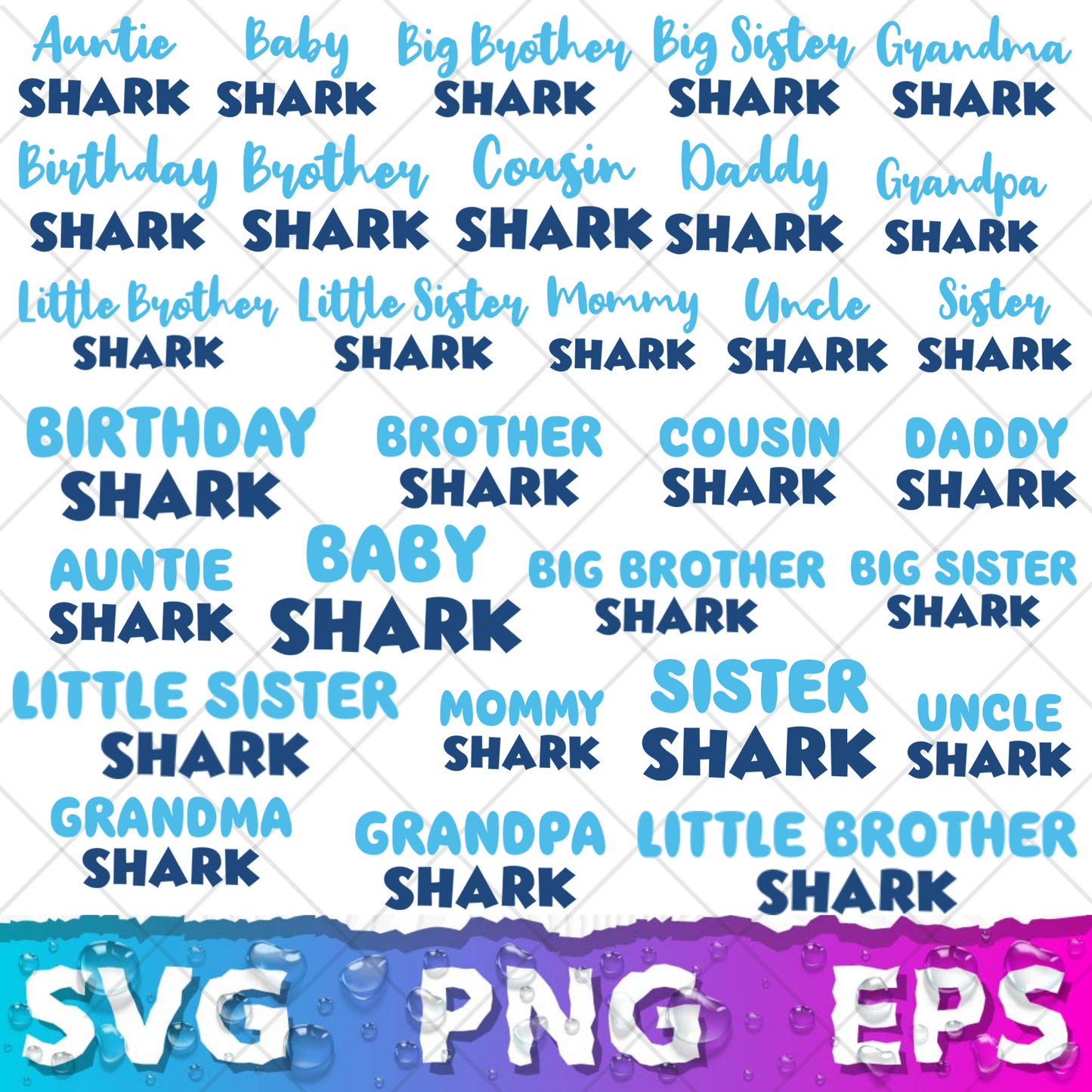 Baby Shark SVG Bundle +500 Files, Family Baby Shark Alphabet SVG, Cartoon Family Shark PNG Files, For Cricut and Silhouette