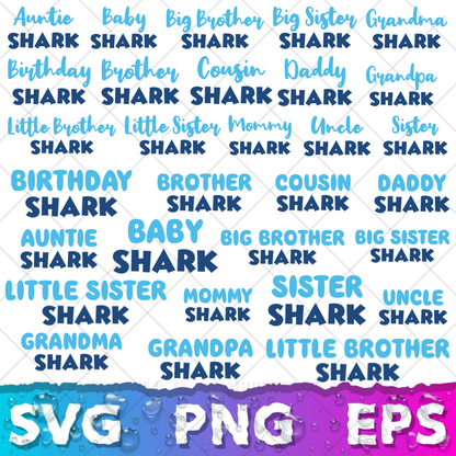 Baby Shark SVG Bundle +500 Files, Family Baby Shark Alphabet SVG, Cartoon Family Shark PNG Files, For Cricut and Silhouette