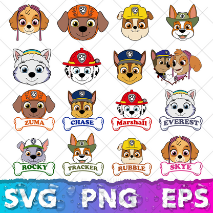 Paw Patrol Cliparts Bundle, Paw Patrol SVG Cut Files for Cricut / Silhouette, Paw Patrol Alphabet SVG, PNG, DXF