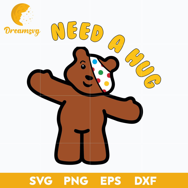 Pudsey Bear Blush Need A Hug SVG, Children In Need SVG, Cartoon SVG.