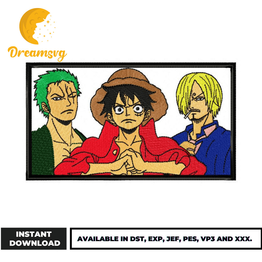 Luffy zoro sanji embroidery design