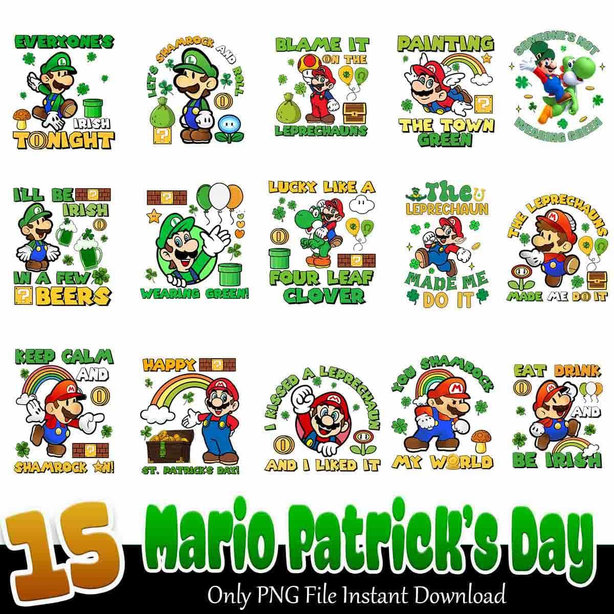 Mario Patrick’s Day PNG, Happy Go Lucky PNG, Mario PNG Designs