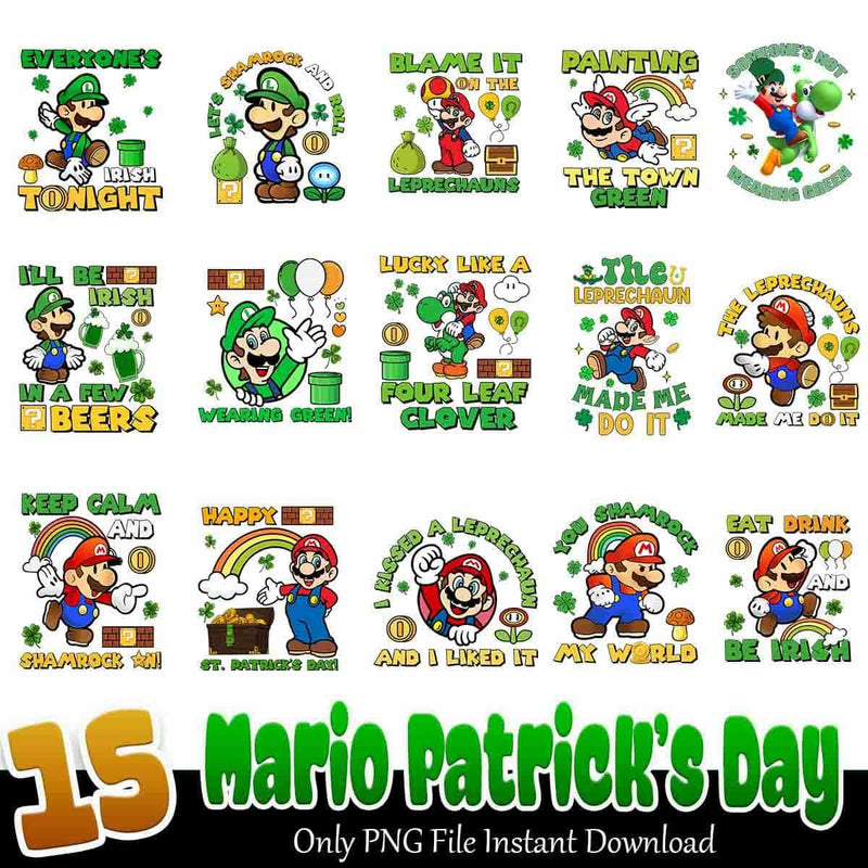 Mario Patrick’s Day PNG, Happy Go Lucky PNG, Mario PNG Designs