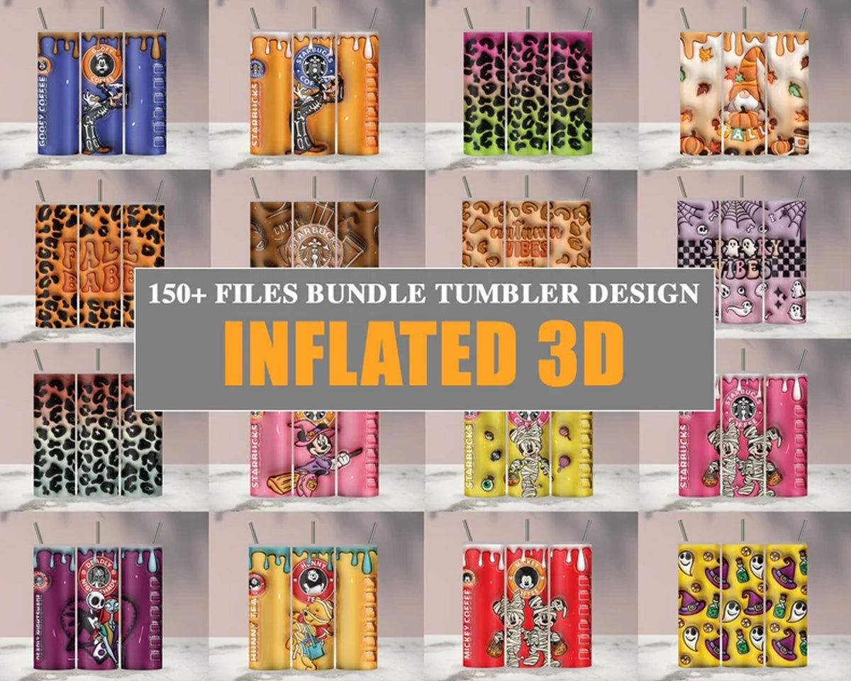 150+ Files Bundle 3D Inflated Puff Sublimation Tumbler Design Download PNG