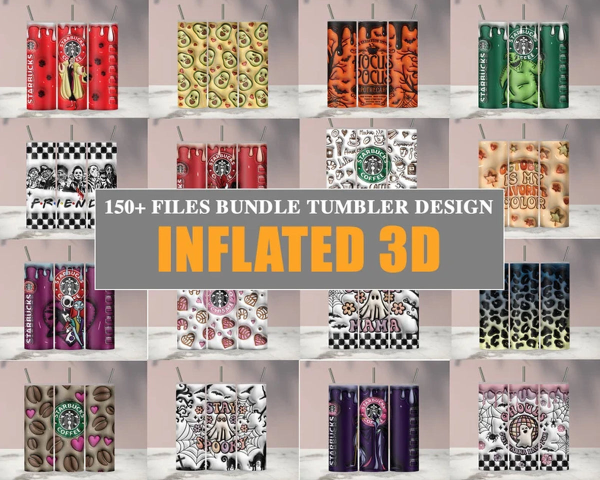150+ Files Bundle 3D Inflated Puff Sublimation Tumbler Design Download PNG