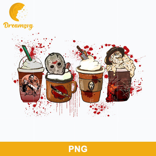 Horror Fall Halloween Coffee Png, Scary Movie Halloween Horror Killers Iced Coffee Png, Horror Halloween Coffee Png