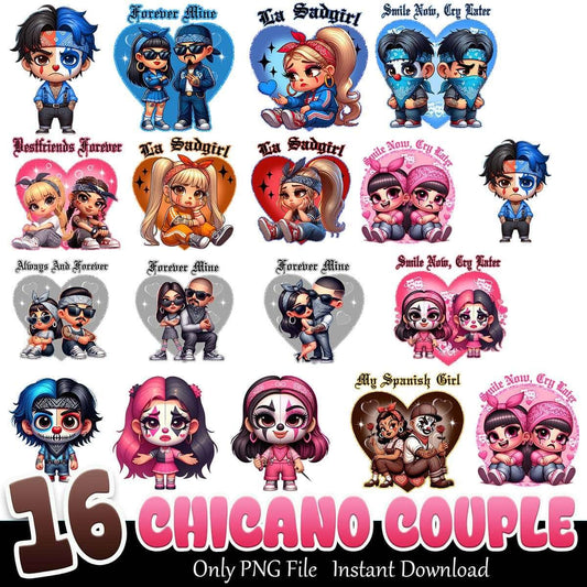 Latina Valentine Bundle PNG 16+ Chicano Couple PNG Instant Download