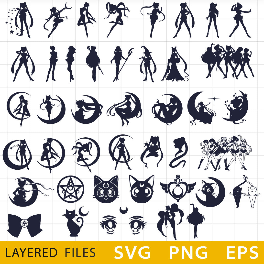 Sailor Moon Clipart Bundle, Sailor Moon Cricut Designs, Sailor Moon SVG Cut files, Sailor Moon PNG Vector Files