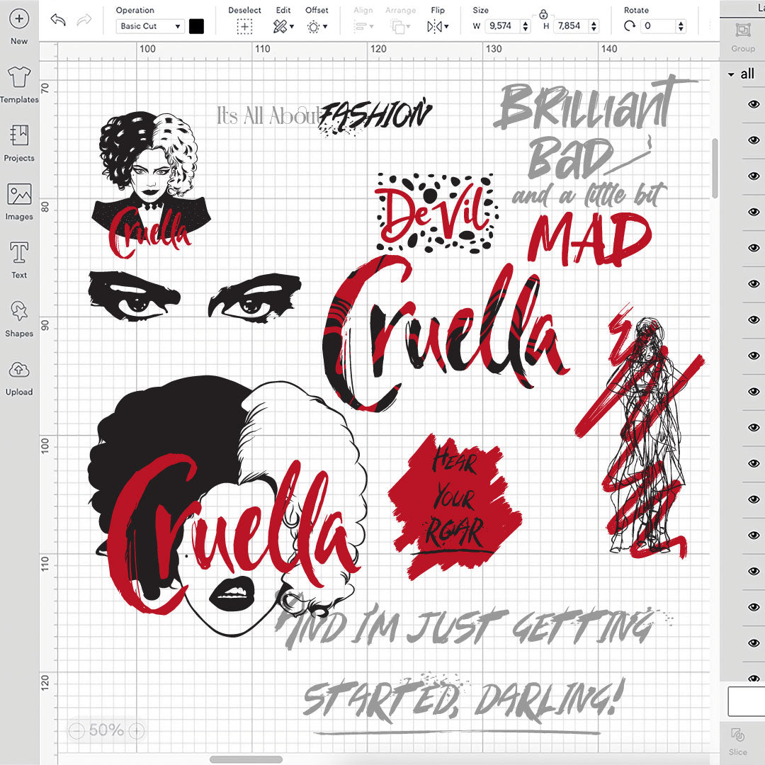Cruella Layered SVG, Cruella Cricut files, Cruella Cut files, Cruella PNG vector files, Cruella Digital