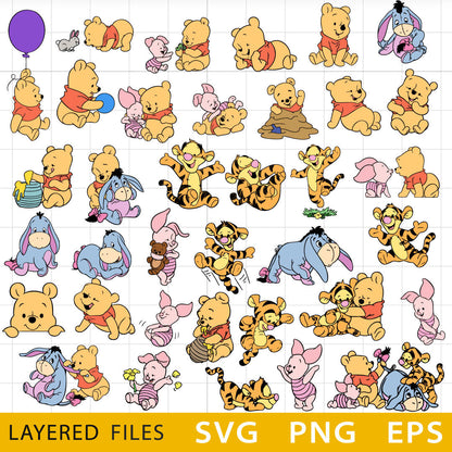 Winnie the Pooh SVG, Baby Pooh SVG, Pooh svg, Piglet svg, Tigger svg, Eeyore svg, Winnie the Pooh Birthday