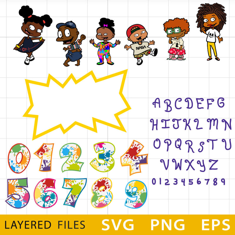 Afro Rugrats Layered SVG, Afro Rugrats Cricut, Afro Rugrats Font SVG Cut files, Rugrats PNG