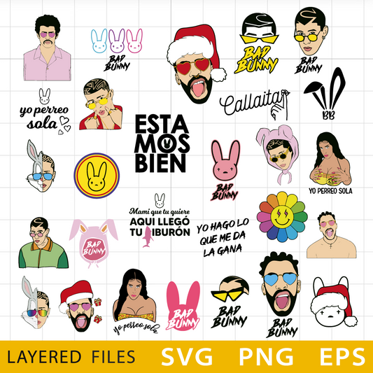 Bad Bunny Layered SVG, Bad Bunny Cricut files, Bad Bunny SVG Cut files, Bad Bunny Clipart