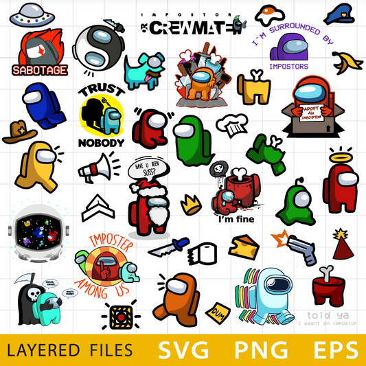 Among Us SVG Files, Among Us Layered SVG, Among Us Cricut files, Among Us PNG Vector files