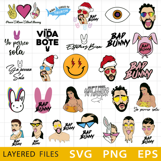 Bad Bunny Layered SVG, Bad Bunny Cricut files, Cut files, Layered digital vector files