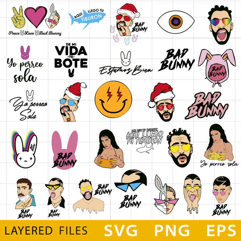 Bad Bunny Layered SVG, Bad Bunny Cricut files, Cut files, Layered digital vector files