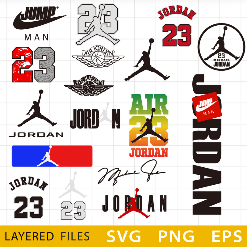 Jordan Logo Bundle Layered SVG, Jordan Cricut file, Cut files, Swoosh digital vector files