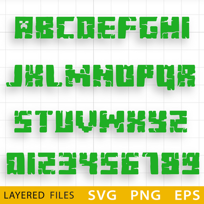 Minecraft Alphabet Layered SVG, Minecraft Font Cricut, Printable Minecraft Font SVG, Minecraft Birthday