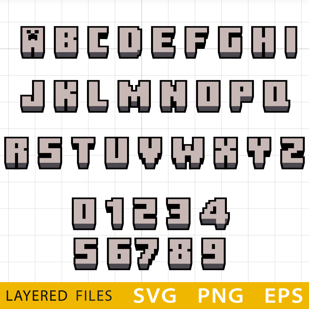 Minecraft 3d Font SVG, Minecraft Font Cricut, Alphabet Minecraft Font, Minecraft party, Minecraft Birthday