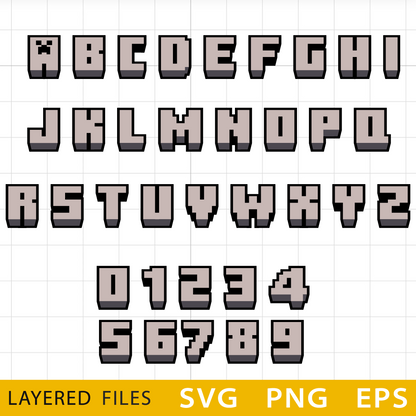 Minecraft 3d Font SVG, Minecraft Font Cricut, Alphabet Minecraft Font, Minecraft party, Minecraft Birthday