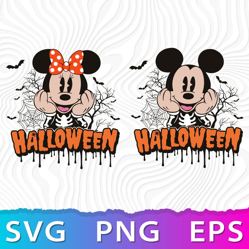 Mickey & Minnie Halloween Skeleton Svg, Disney Halloween Svg, Disney Halloween Party, Minnie SVG, Scary Mickey Clipart