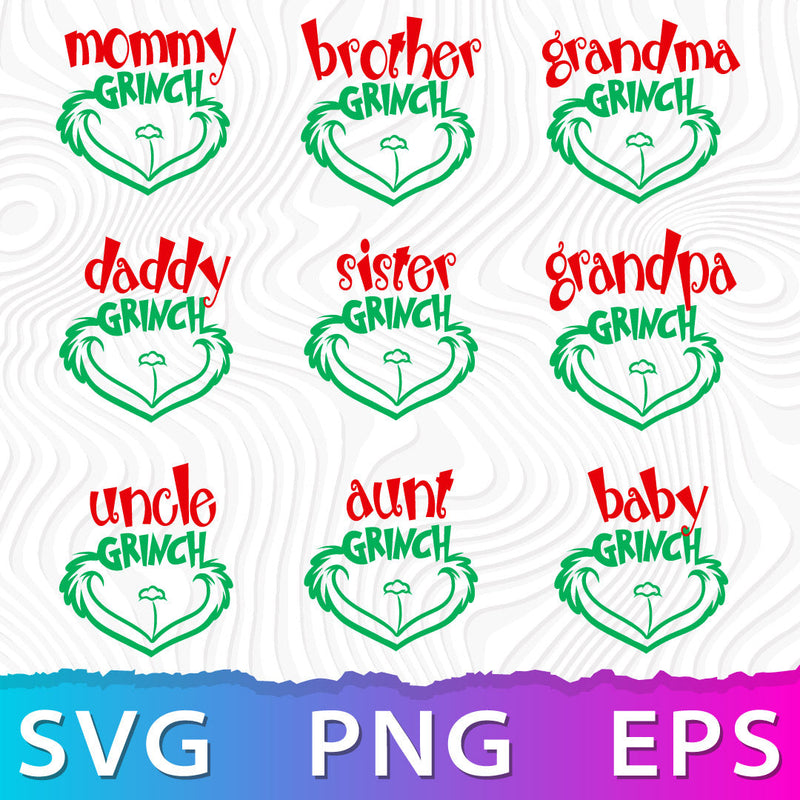 Grinch Family SVG, Grinch Mommy SVG, Grinch Daddy SVG Cricut, Grinch Family PNG, Silhouette Vector Cut Files