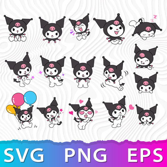 Kuromi SVG Bundle, Sanrio SVG, My Melody And Kuromi SVG, Kuromi PNG, Kuromi Svg for Cricut, Silhouette Vector Cut Files